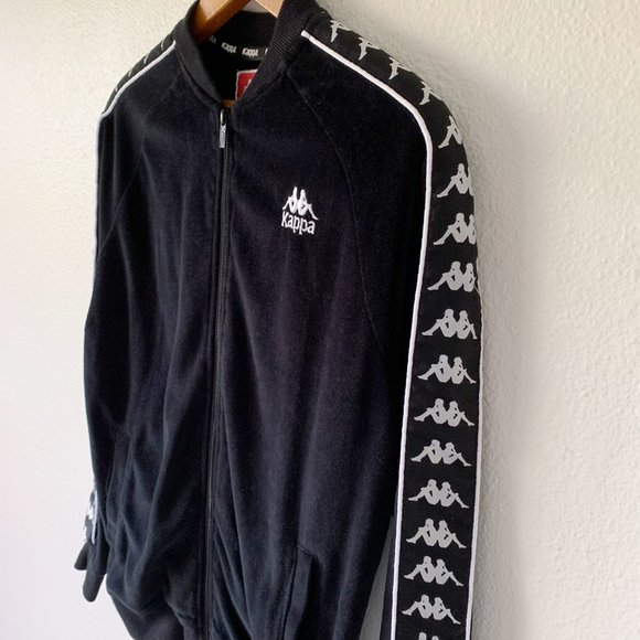 Kappa Y2K Velour Full Zip Track Jacket Black Omini Logo Women’s Streetwear - Picture 3 of 13
